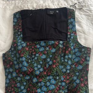 VICI Black Floral Embroidered Square-Neck Tank Dress Top